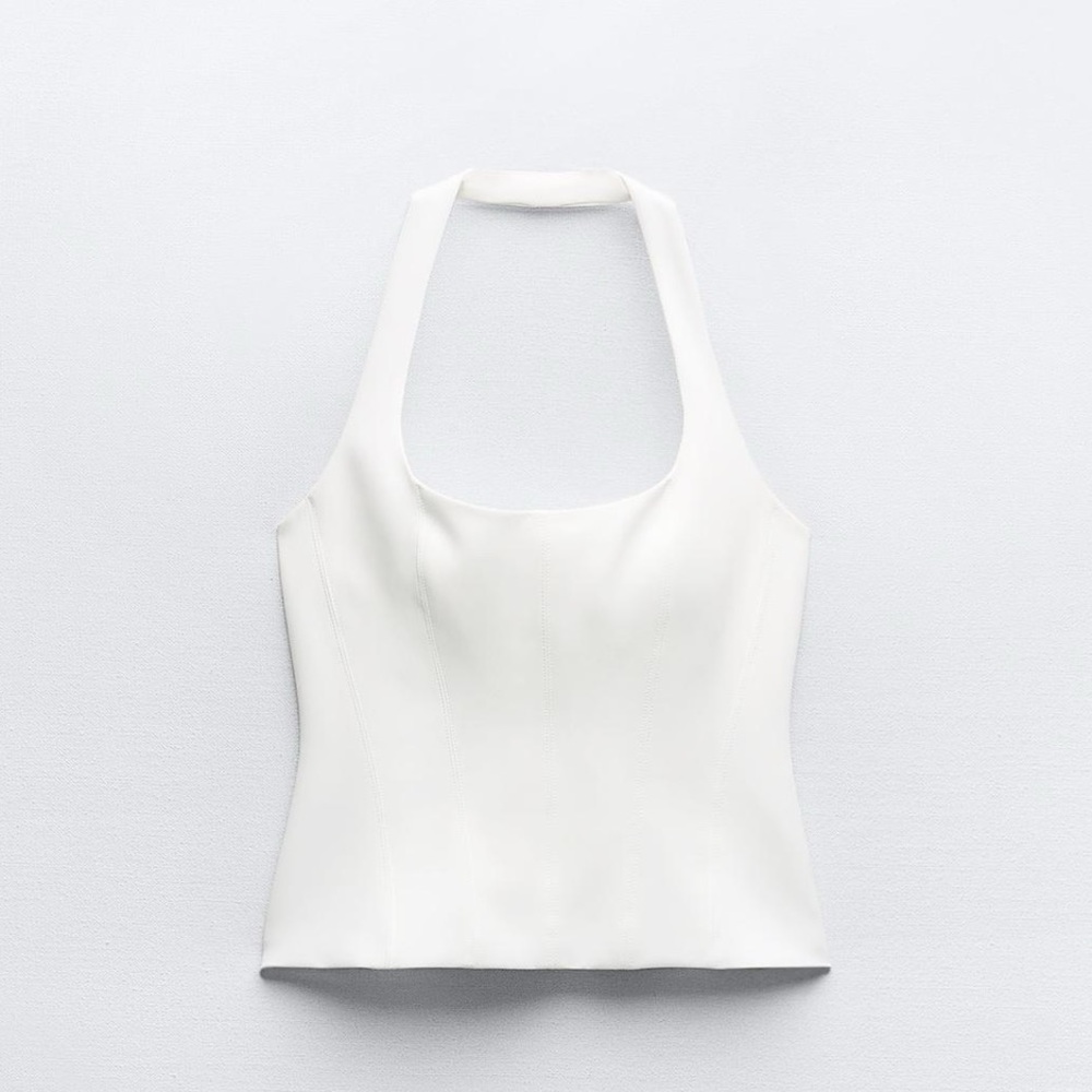 Zara White Fitted Halter Top
